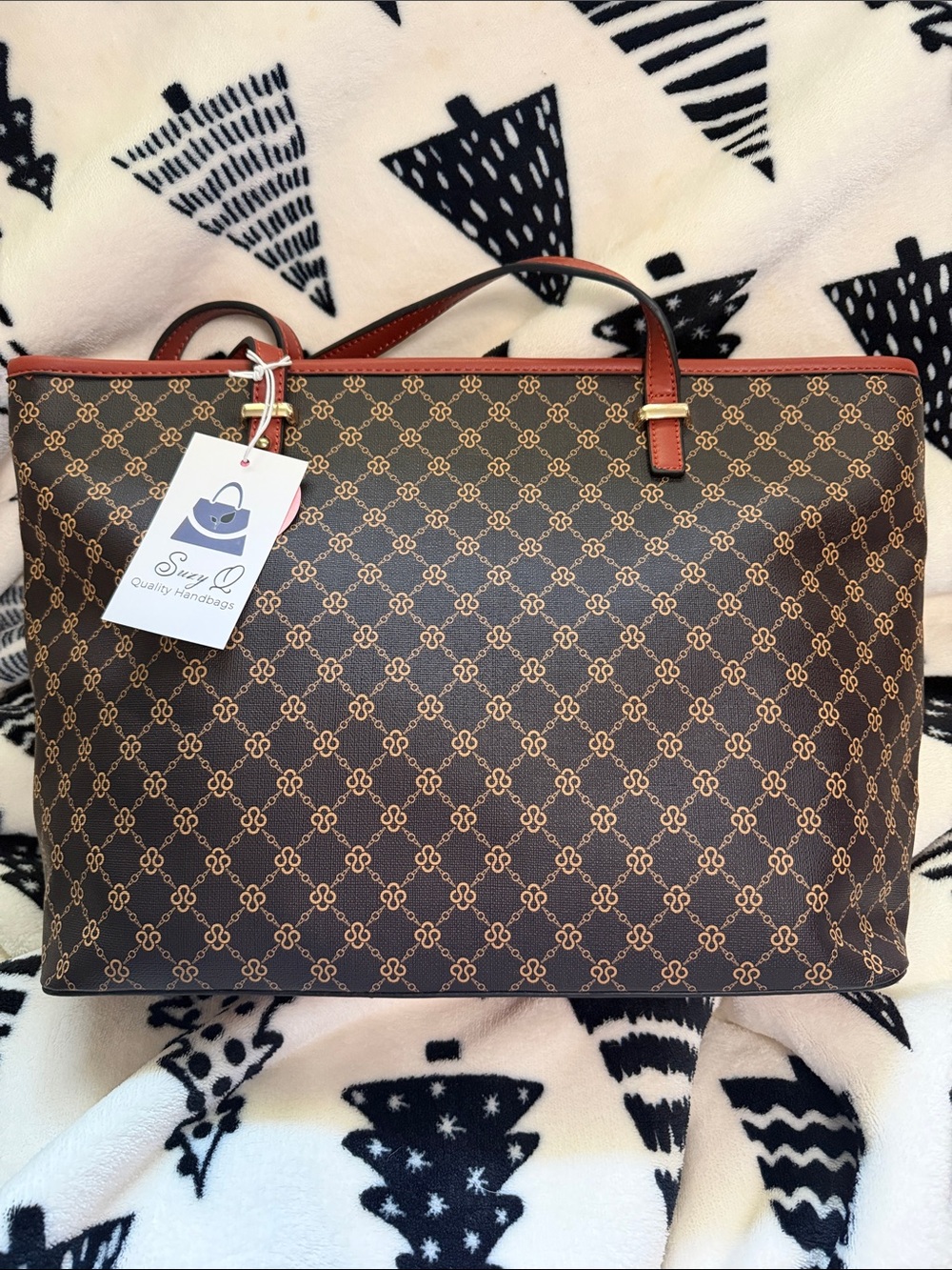 Quality Handbags Brown Patterned Tote Bag